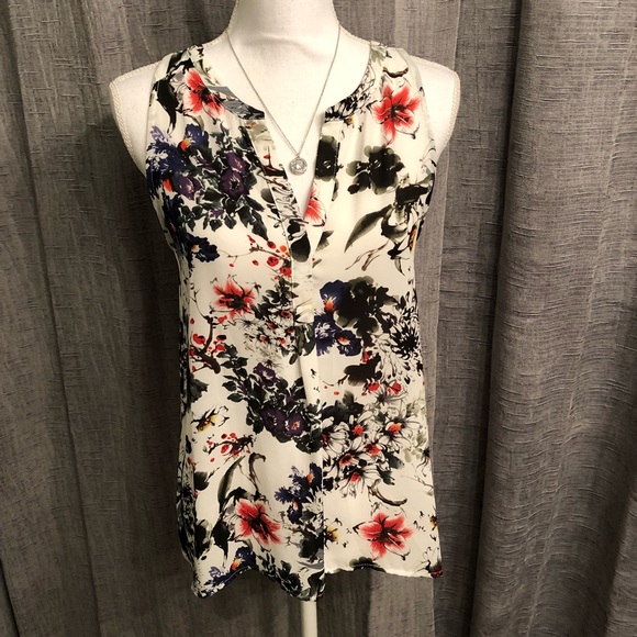 Paraphrase Tops - Pleated Floral Blouse Shirt Tank Top New